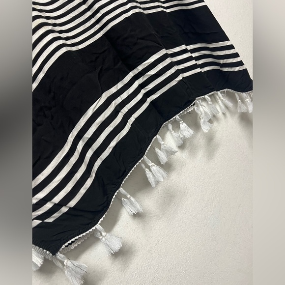 Black and White Striped Swim Coverup with Tassel Hem - Picture 2 of 8